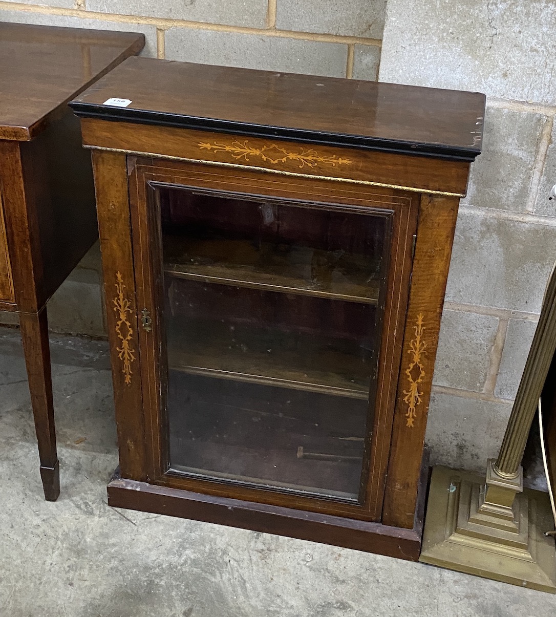 A late Victorian gilt metal mounted inlaid walnut pier cabinet, width 70cm, depth 29cm, height 96cm